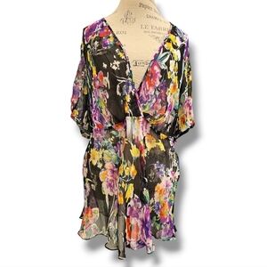Lauren Ralph Lauren Multicolored Floral Print Silk Tunic Top - Size X-Large